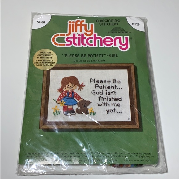 Jiffy Stitchery Sunset Designs #629 VTG 1976 “Please Be Patient” - Picture 2 of 5